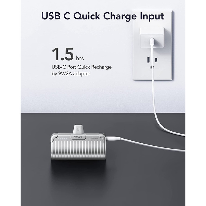 Швидкий зарядний пристрій, сумісний з Samsung, Huawei, USB C, 20W PD Mini PowerBank 5000mAh