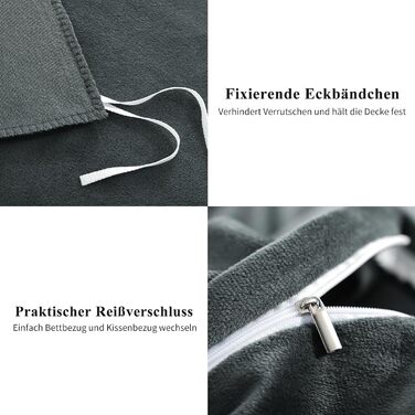 Зимова фланелева постільна білизна 200x220 - тепла, м'яка, з велюровим покриттям, набір постільної білизни з ковдрою 200x220 та двома наволочками 80x80, сірий колір