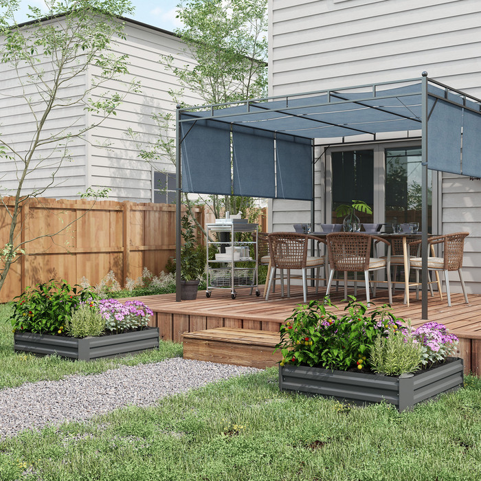 Набір з 2 горщиків для квітів/овочів, вазони для саду, тераси, оцинкована сталь, 100 x 100 x 30 см, темно-сірий