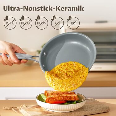 Набір сковорідок BLAZANT Induktion: антипригарне покриття, 20+24+28 см, для всіх плит, PTFE-free, сумісний з духовкою, можна мити в посудомийній машині, сірий