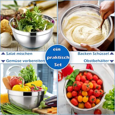 Набір мисок Herogo (6 шт.) з нержавіючої сталі з кришками, 6,7л/3,3л/2,5л/1,5л/1,2л/0,7л. Складаються, для приготування, випічки та зберігання. Можна мити в посудомийній машині (кольорові)