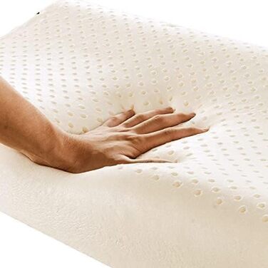 Подушка з 100% натурального латексу: ергономічна підтримка шиї для тих, хто спить на боці та на спині. Регульована ортопедична подушка. Без пінополіуретану. Розмір: 60x40x12x10 см. Білий колір.