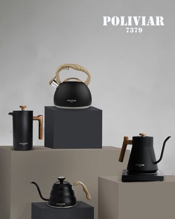 Сучасний індукційний чайник Poliviar, Чайник зі свистком з нержавіючої сталі, Чайник для всіх конфорок, Чайник з дерев'яною ручкою, чайник для чаю та кави, Макс. 3 л, зелений колір рівнин (JX2020-SB30-RU) (чорний)