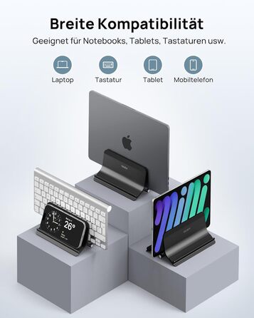 Підставка для ноутбука SODI вертикальна, автоматична, алюмінієва, чорна. Захист для MacBook Pro/Air, ноутбуків, планшетів, телефонів