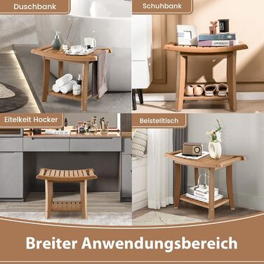 Двомісна лавка для душу Costway з полицею, 170 кг, 60.5 x 34 x 48 см (колір кавовий)