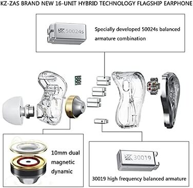 Вушні монітори, Сильні баси, 16 динаміків, HiFi стерео, з мікрофоном, Срібло