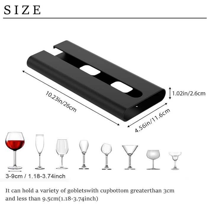 Набір тримачів для келихів Vaisoeny (4 шт.) - кріплення під шафу, без свердління, чорний