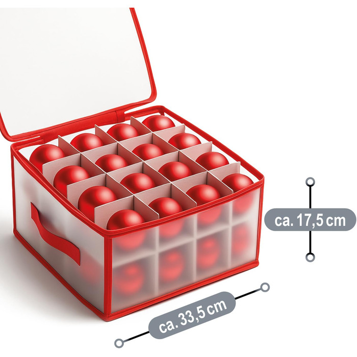 Коробка для зберігання 32 ялинкових прикрас Com-Four® - Сортувальник для ялинкових кулі та новорічного декору - Прозора/Червона