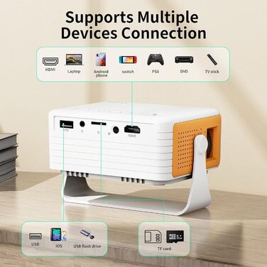 Міні проектор YOTON Y3 1080P: портативний для кінотеатру вдома, з авто-корекцією та HDMI/USB/Phone/PS5, жовтий