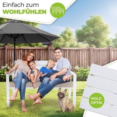 Кесер® Садова лавка з подушками – вулична лавка, стійка до погодних умов, 2 місця, паркова лавка з дизайном під дерево, для балкону, саду, тераси, вантажопідйомність до 300 кг, стійка до УФ-випромінювання, знімний та пральний чохол для подушки (білий / бі