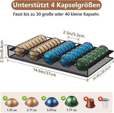 Трирівнева підставка для капсул Nespresso Vertuo з шухлядою, 40 капсул, органайзер для кави на кухню