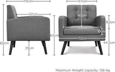 Крісло-мішок Yaheetech з підлокітниками, комфортне та сучасне, крісло для телевізора, крісло-релакс, для вітальні, клубу, софа, вантажопідйомність 136 кг, темно-сірий, поліестер