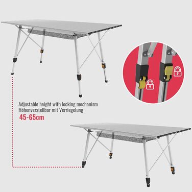 Кемпінговий стіл MIADOMODO - складний, регульований по висоті, 90x45 см, виготовлений з алюмінію, з сумкою для перенесення, місцем для зберігання, легкий, зовнішній/внутрішній, чорний/сріблястий - розкладний стіл, садовий стіл, розкладний стіл (срібло)