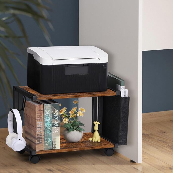 Стіл для принтера Shinoske з 2 рівнями, мобільний, з дерева та металу, 45x29x33 см