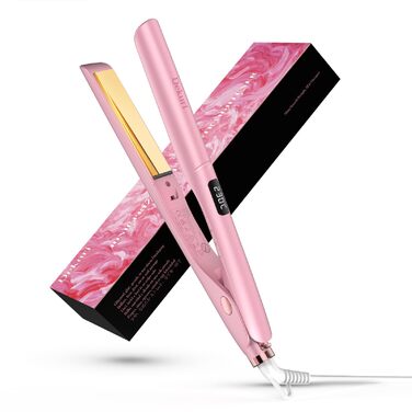 Випрямляч для волосся 2-в-1 Dekuri: випрямлення та завивання, з титановою пластиною, швидкий нагрів за 30 секунд, LED дисплей, іонізація, для жінок, чорний (рожевий)