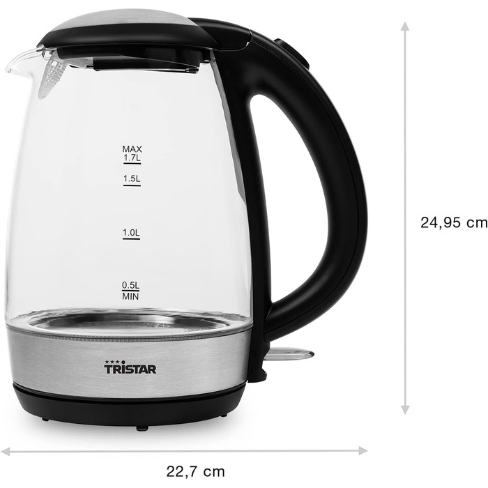 Скляний чайник, 1,7 літра, обертається на 360, 2200 Вт, прихований нагрівальний елемент, із захистом від перегріву та википання, з синім світлодіодним кільцем (білий), 3400