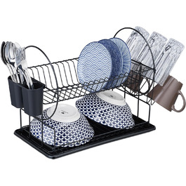 Решітка для посуду Relaxdays, 2 рівні, 33,5x523,5 см, підставка для посуду, чорна, 80 заліза