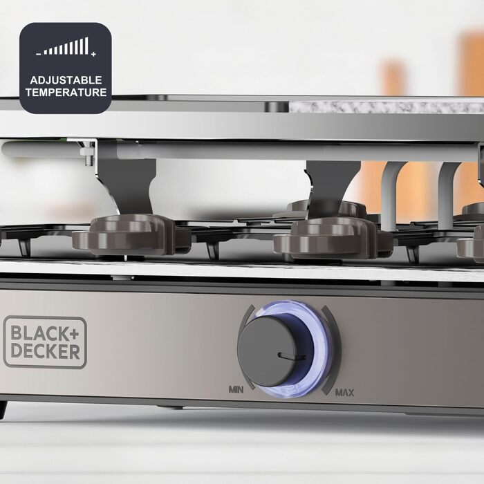 Ракельниця Black+Decker для 8 осіб з натурального каменю, антипригарне покриття, регулювання температури, 1400 Вт, PFOA-free