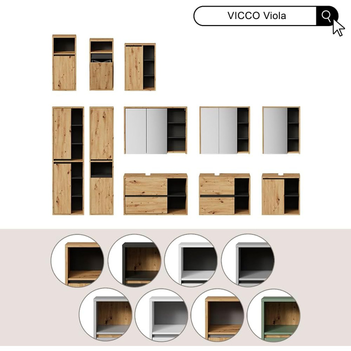 Тумбочка під раковину Vicco Grün/Artisan Viola 100x60x46 см - для ванної кімнати, легке прибирання завдяки настінному монтажу