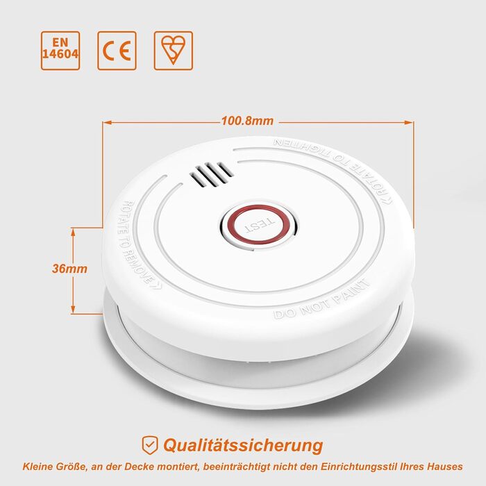 Датчик диму Rauchmelder з магнітною кріпленням, фотоелектричний, 10 років служби, змінна батарея, 4 шт. (4 шт.)