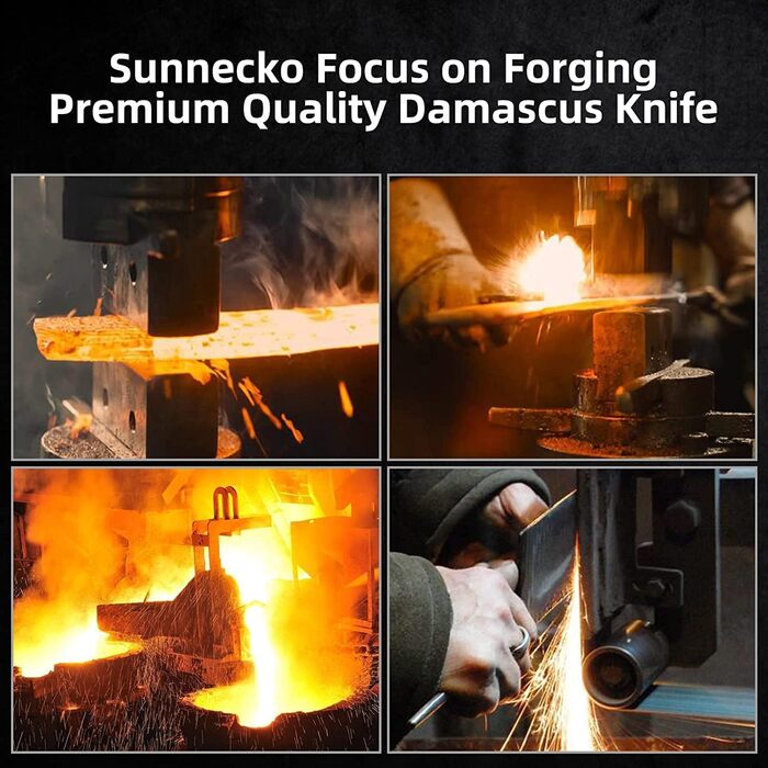 Набір ножів Sunnecko 6 предметів з блоком: кухонні ножі з дамаської сталі, ергономічні ручки, кухонні ножиці, тримач для ножів, дерев'яний блок