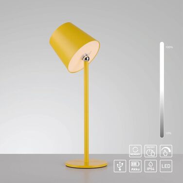 LED настільна лампа SellTec на акумуляторі, USB, біла, диммувана, IP54 для саду, кемпінгу, балкону, тераси (жовта)