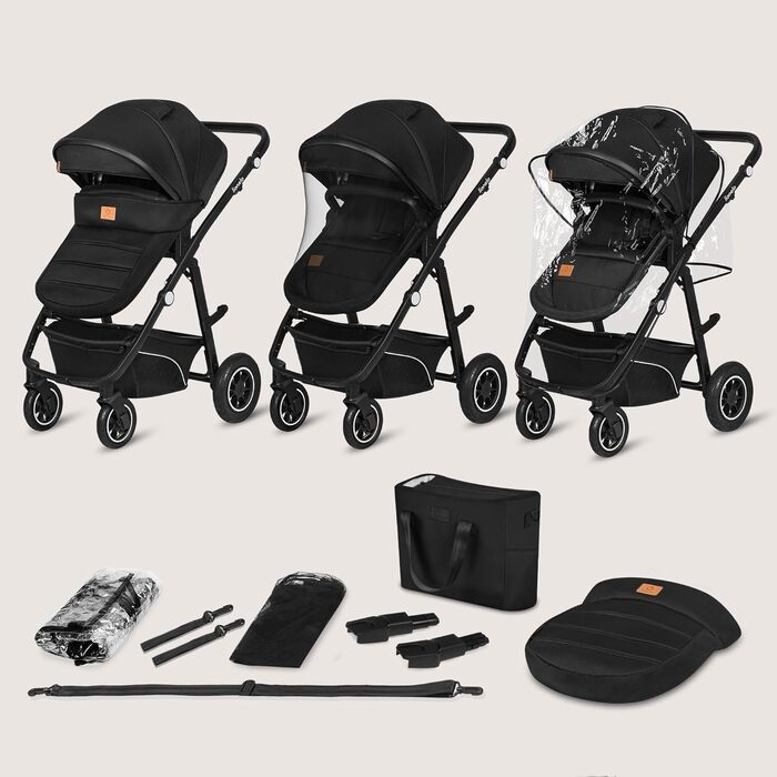 Дитяча коляска Lionelo Bianka 3 в 1: люлька, автокрісло, прогулянкова, до 22 кг, чорний онікс