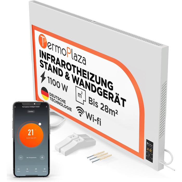 Інфрачервовий обігрівач TermoPlaza WiFi з термостатом 270 Вт для приміщень до 7 м² | Настінний та підлоговий обігрівач | Енергоефективний інфрачервовий електричний обігрівач та конвектор для дому та ванної кімнати