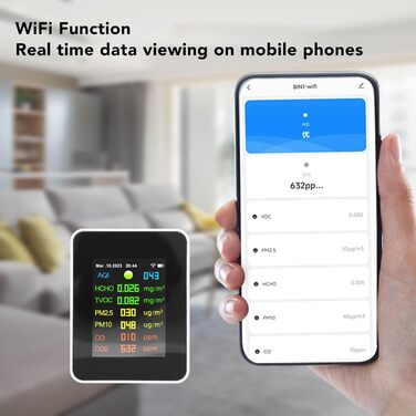 DEWIN 9-в-1 Монітор Якості Повітря, WiFi-детектор, тестер якості повітря, LCD-дисплей, багатофункціональний прилад для вимірювання якості повітря в приміщенні