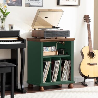 Стійка для програвача LELELINKY, полиця для платівок, місце для 200 платівок, дерев'яний стіл для програвача, полиця для платівок у вітальню, спальню, офіс (зелений)