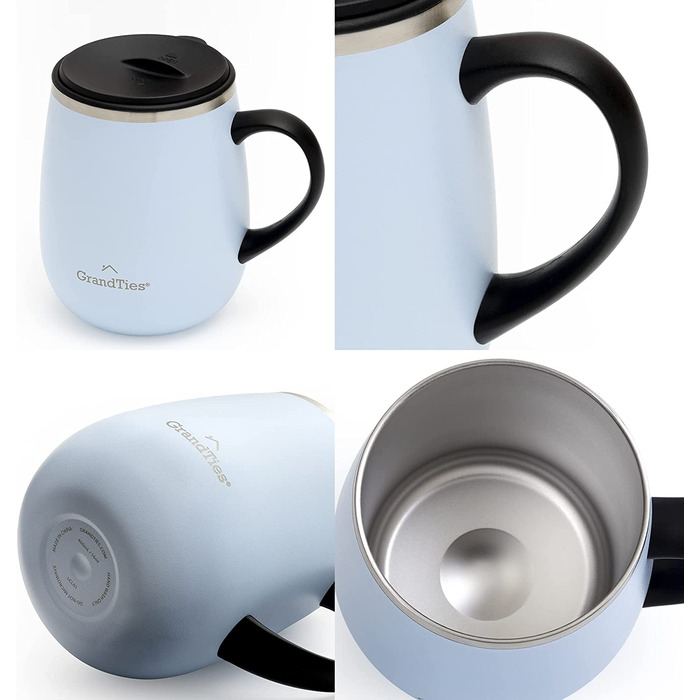 Термокружка Grandties з кришкою-ковзанням - 480 мл, з подвійних стінок з нержавіючої сталі, для гарячих та холодних напоїв | Зручний дизайн з ручкою, захист від розливання