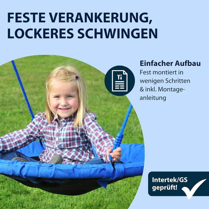 Шоукель HUDORA Nestschaukel 90 - пластикова сітка-шоукель до 100 кг, діаметром 90 см для дому та вулиці, регульована висота, сімейна шоукель для дітей та дорослих (Блакитний)