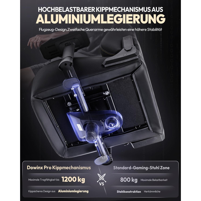 Ігровий крісло Dowinx 200 кг, ергономічний офісний крісло з 4D підлокітниками та підтримкою попереку, регульована висота, чорний