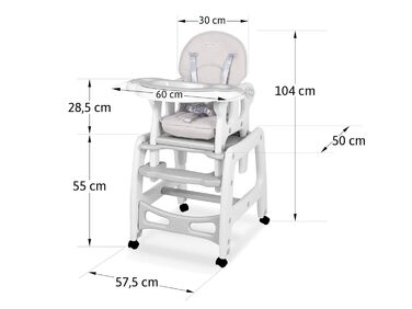 Дитячий стільчик Ricokids Sinco 5в1 - регульований, з функцією гойдання та нахилом спинки (сірий)
