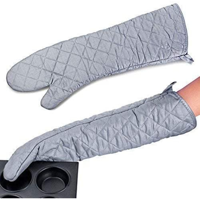 Бавовняні рукавички linwnil для духовки довжиною 58 см, термостійкі і довгі, рукавички для кухні/випічки для захисту при смаженні і приготуванні на грилі, пара