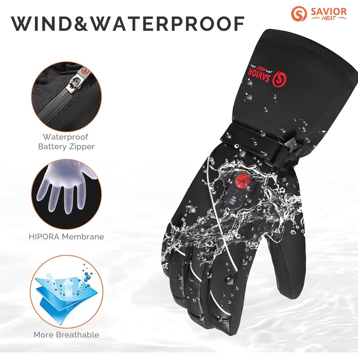 Обогревні рукавички SAVIOR HEAT для чоловіків та жінок, шкіряні рукавички для зимового катання на лижах та ковзанах, рукавички для артриту, акумуляторні, 7.4V 2200mAh, чорний, L