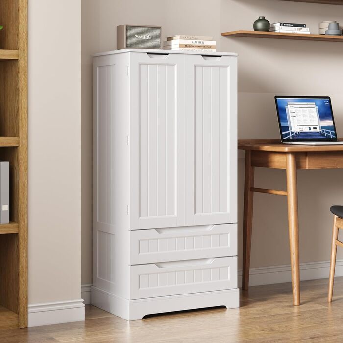 Високий шкаф Bealife для кухні, буфе́т з 2 шухлядами та 2 дверцятами, білий. Підходить для кухні, їдальні та вітальні.