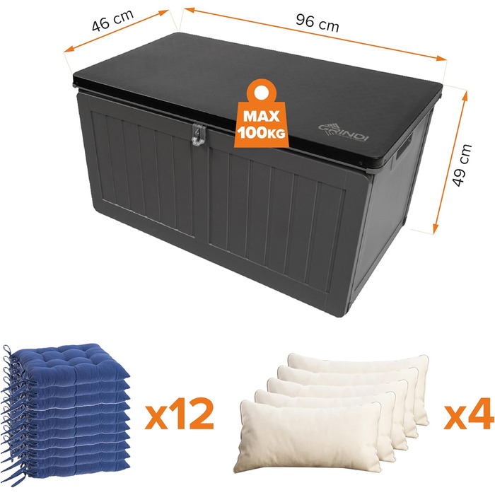 Водонепроникна садова скриня Grindi Morus 190л для подушок, інструментів, обладнання - вуличний ящик для зберігання на балкон, терасу, в сад