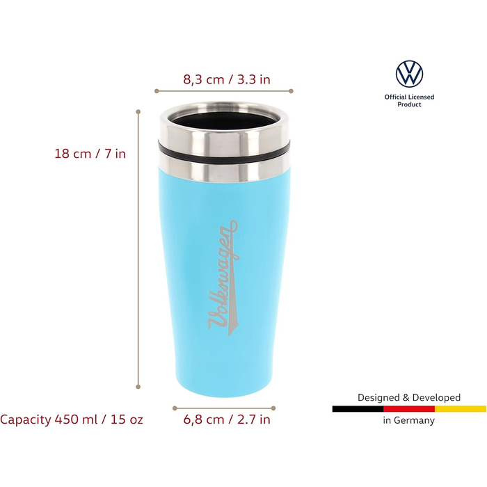 Термокружка Volkswagen BRISA Collection GTI, 450 мл, чорний/турквіс, з нержавіючої сталі, подвійні стінки