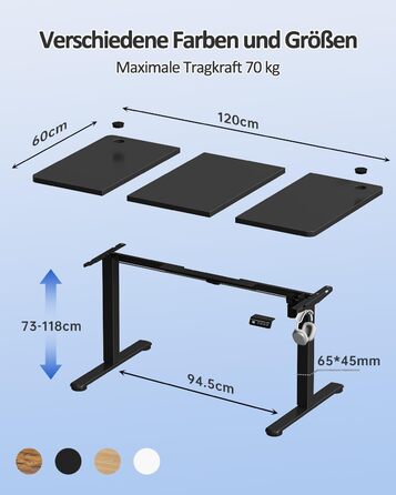 Електричний регульований стіл Devoko 120x60 см: стіл для стоячи/сидячи, офісний, з пам'яттю, чорний