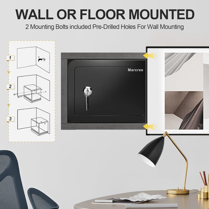 Marcree Cub Safe – міні-сейф для грошей та особистих речей, 6,69 x 9,06 x 6,69 дюймів, чорний