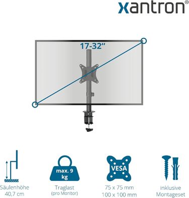 Кріплення для монітора Xantron® ECO-E62: 17-32 дюйми, VESA 75x75/100x100, для плоских та вигнутих моніторів, з монтажним комплектом