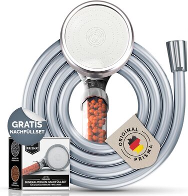 Насадка для душу Prisma: потужний струмінь, економія води, 3 функції, фільтр, дощова лійка, ручна лійка, масаж. Комплект з шлангом 160 см.