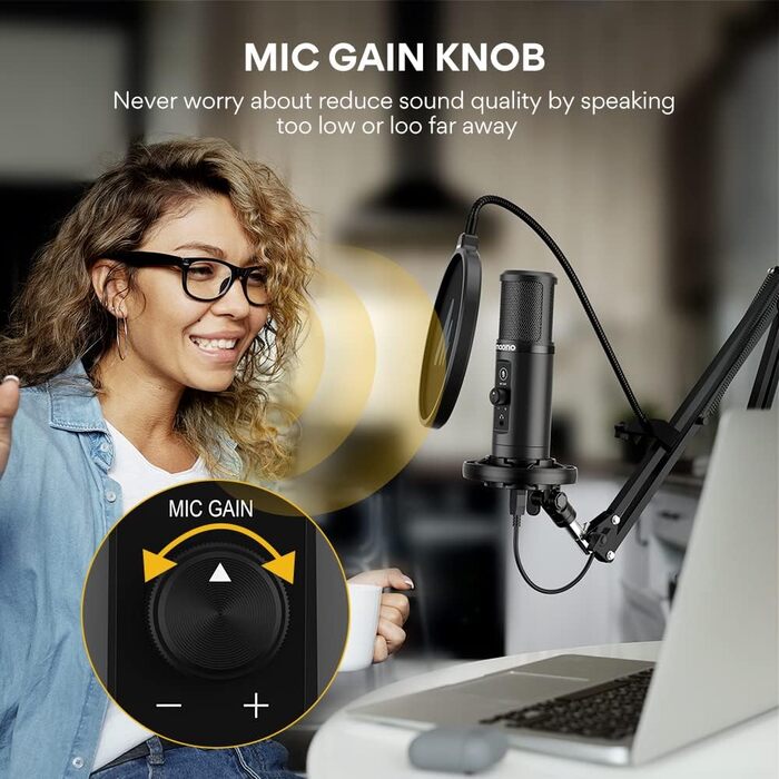 MAONO USB мікрофон для ПК, AU-PM422, конденсаторний кардіоїдний мікрофон з кронштейном, кнопкою вимкнення звуку, виходом для навушників, 192 кГц/24 біт, для запису, стрімінгу, подкастів, геймінгу, YouTube, сумісний з PS4/5, ПК, Mac