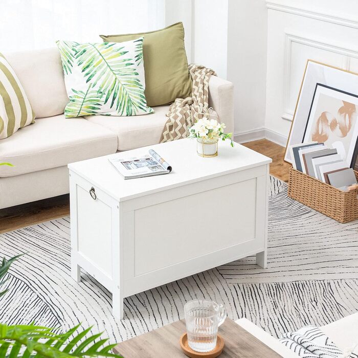 HOOBRO Лавка з ящиком для зберігання, іграшкова скриня з кришкою, лавка для взуття, лавка для сидіння, міцна, безпечні петлі, спальня, вітальня, 76 см, білий EWT75CW01G1 76 x 40 x 48 см білий