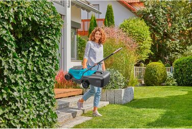 Акумуляторний газонокосарка Gardena PowerMax 37/36V P4A: комплект для використання, ширина зрізу 37 см, об'єм травоспіральника 45 л, центральне регулювання висоти зрізу, двигун PowerPlus з Eco-режимом