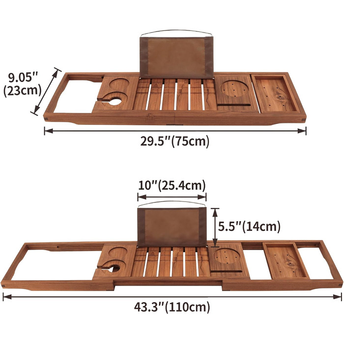 Підставка для ванни VaeFae з текового дерева, регульована, з тримачем для напоїв та книг, висувна, з безкоштовною тековою щіткою для тіла