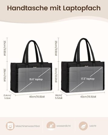 Сумка для ноутбука LOVEVOOK для жінок, велика, шопер, сумка-пуфер, робоча/офісна сумка, тоут, жіночі сумки, сумка для навчання, шкільна сумка, сумка через плече для університету, бізнесу, школи, сіро-зелений колір (17 дюймів, чорний)