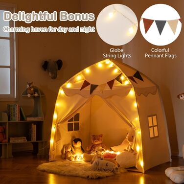 Дитяче намет-ігровий будиночок HOMASIS з 20 зірками, 12 вінцями, килимком, 2 вікнами та шторою. Ідеальний для хлопчиків та дівчаток. Намет-палатка для дитячої кімнати (Бежевий)