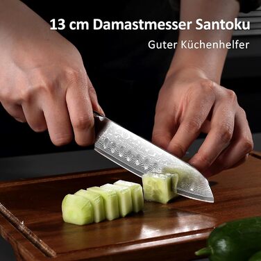 Японський ніж Santoku PAUDIN з дамаської сталі 13 см - професійний кухонний ніж для кухні, надзвичайно гострий, з ергономічною ручкою G10